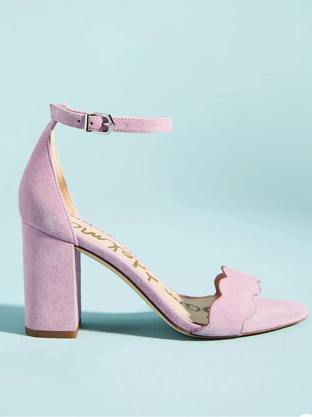 Sam Edelman Odila Orchid Scallop Ankle-Strap Block Heel Sandals - size 6.5